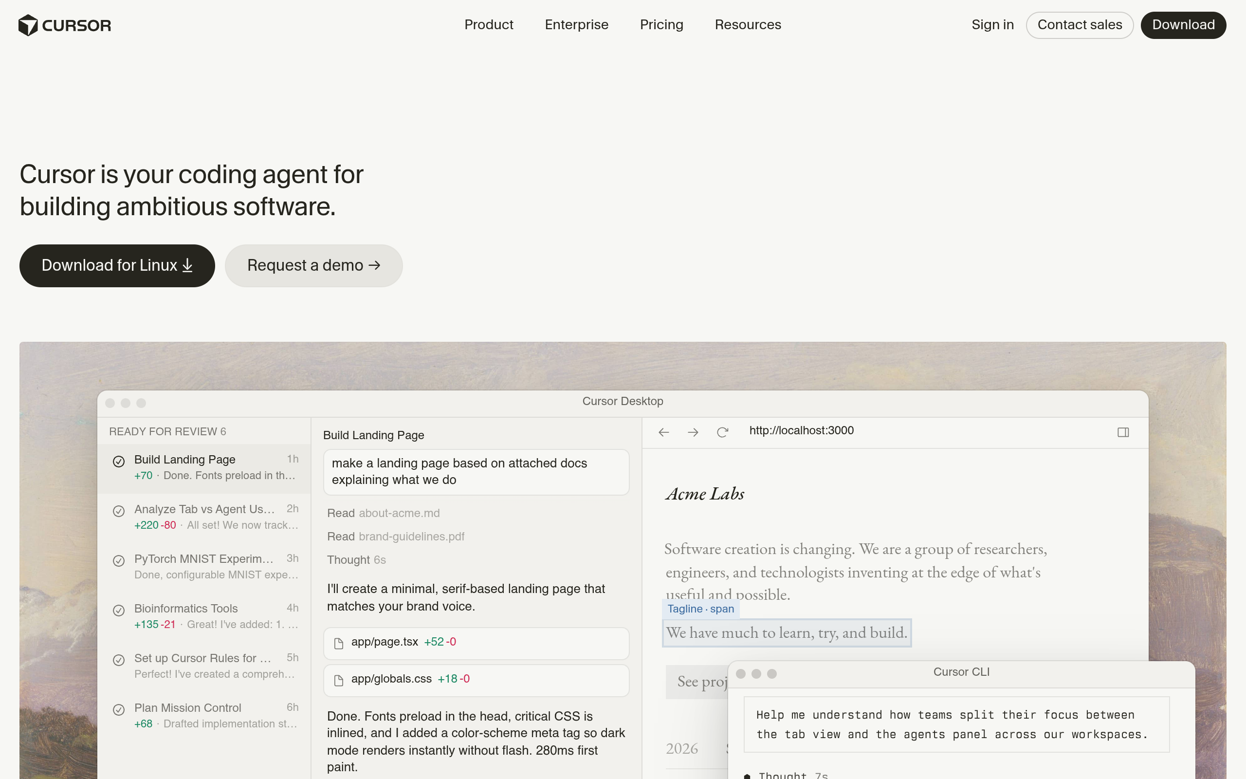 Cursor AI code editor homepage