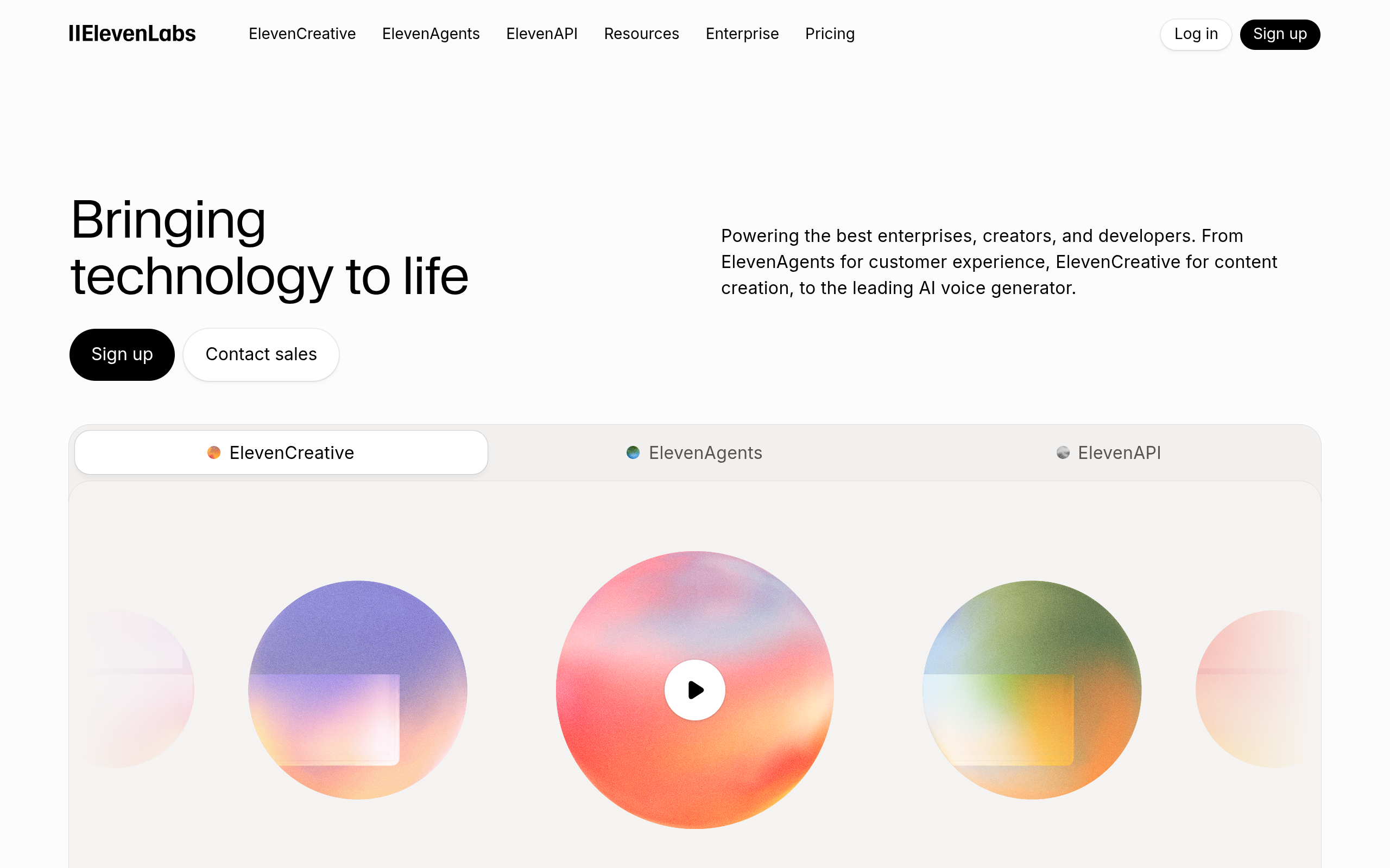 ElevenLabs AI voice homepage