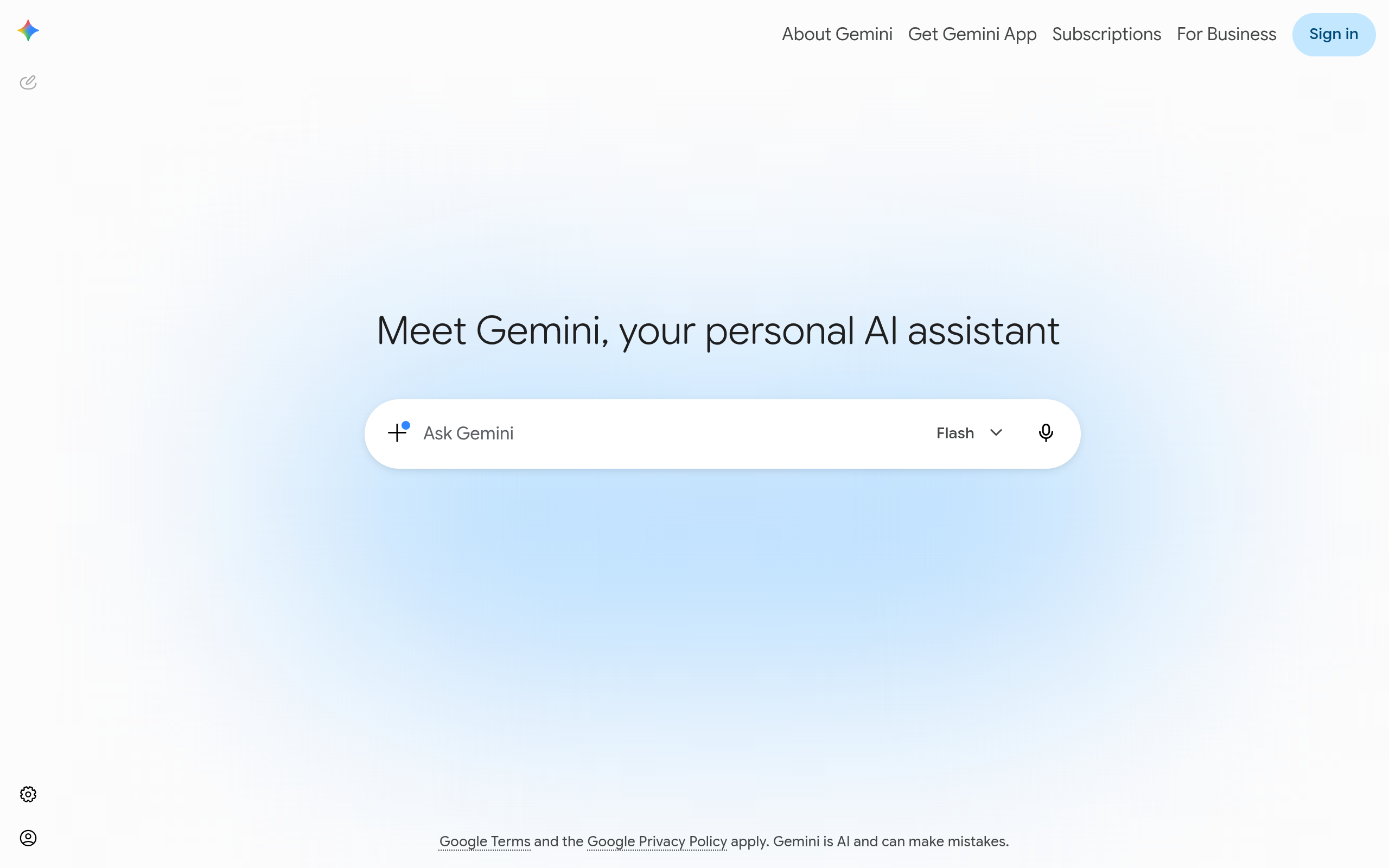 Google Gemini homepage