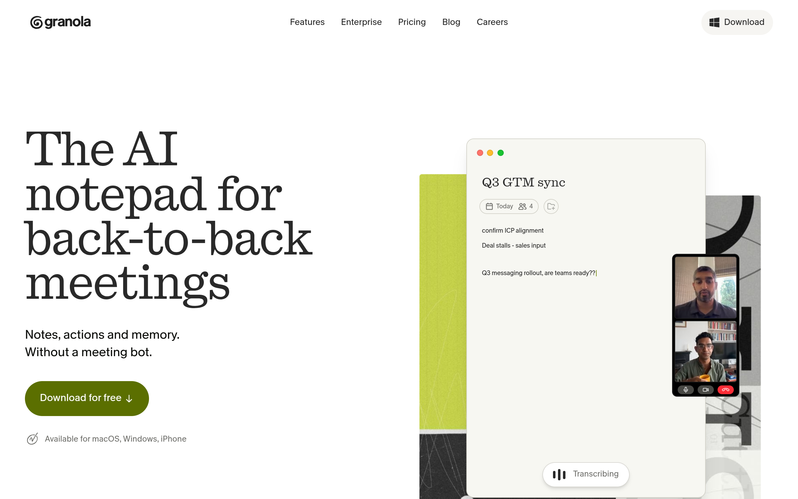Granola AI meeting notes homepage