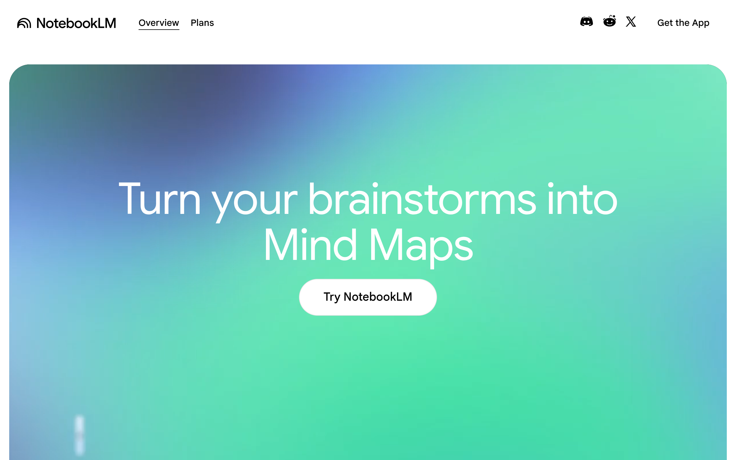 Google NotebookLM homepage