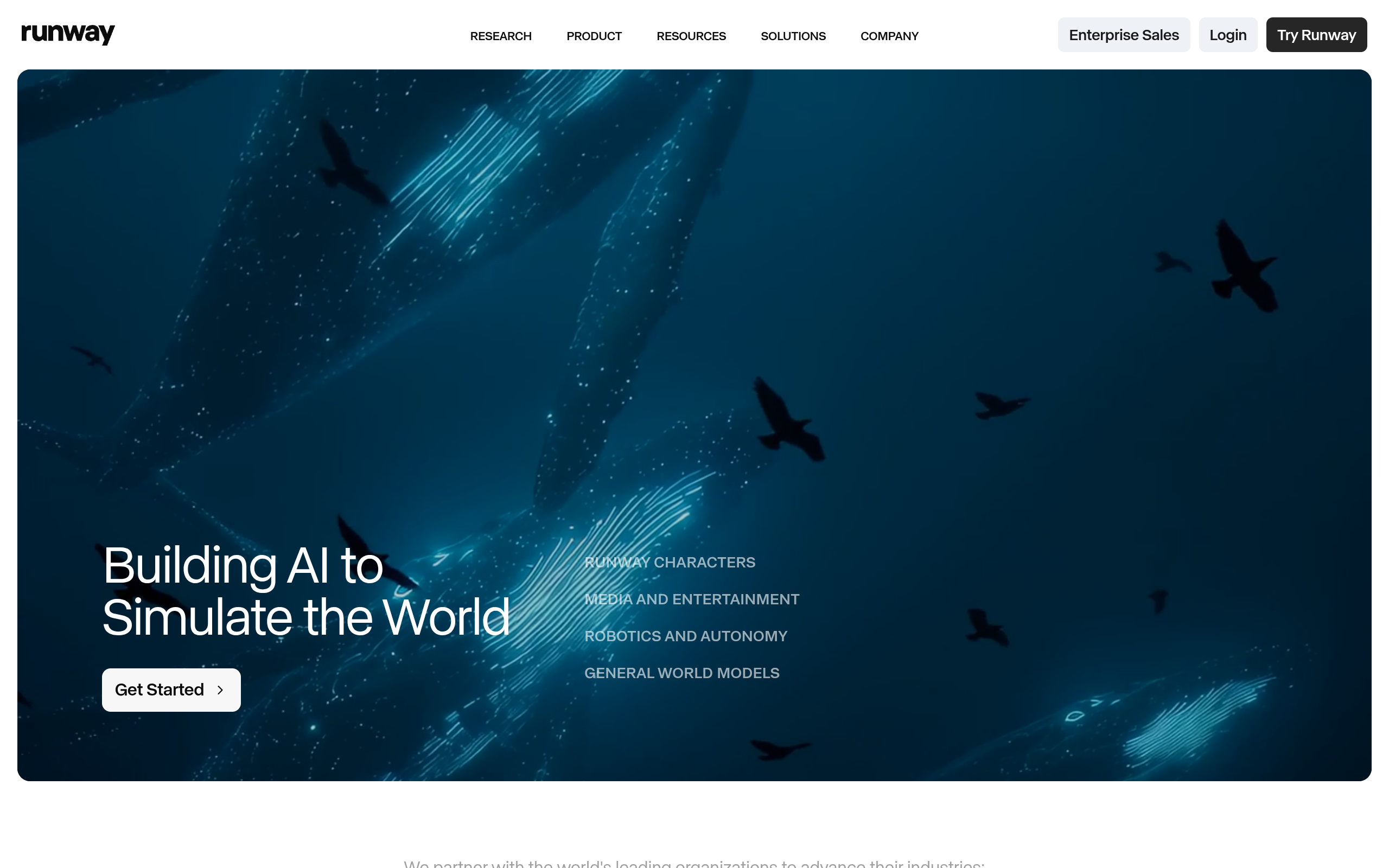 Runway AI video homepage