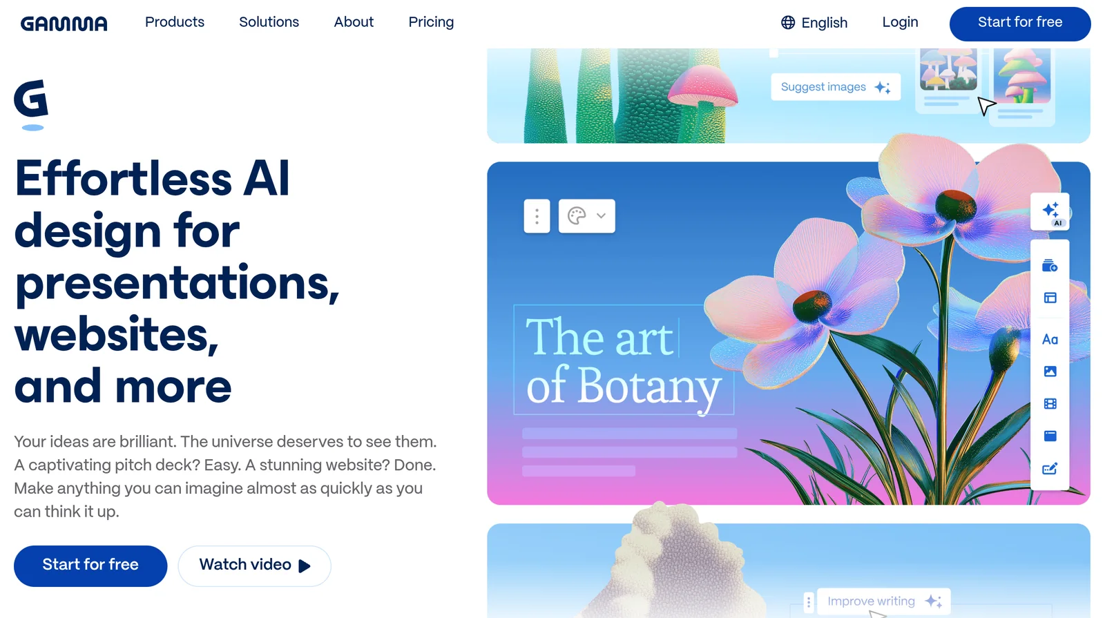 Gamma AI presentation builder homepage