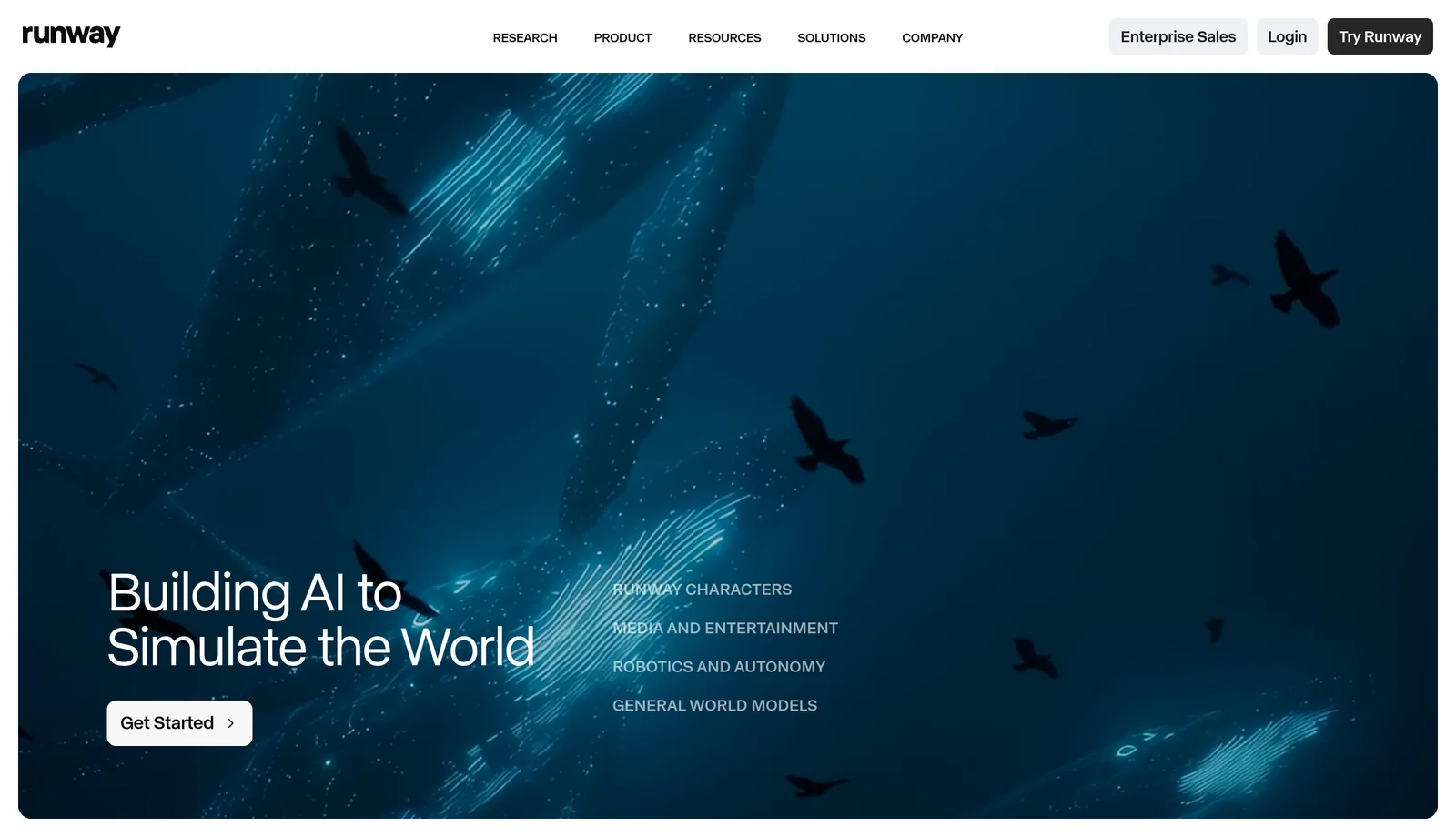 Runway AI video homepage